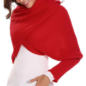 Autumn & Winter Fashion Crochet Knitted Scarf Shawl with Sleeves