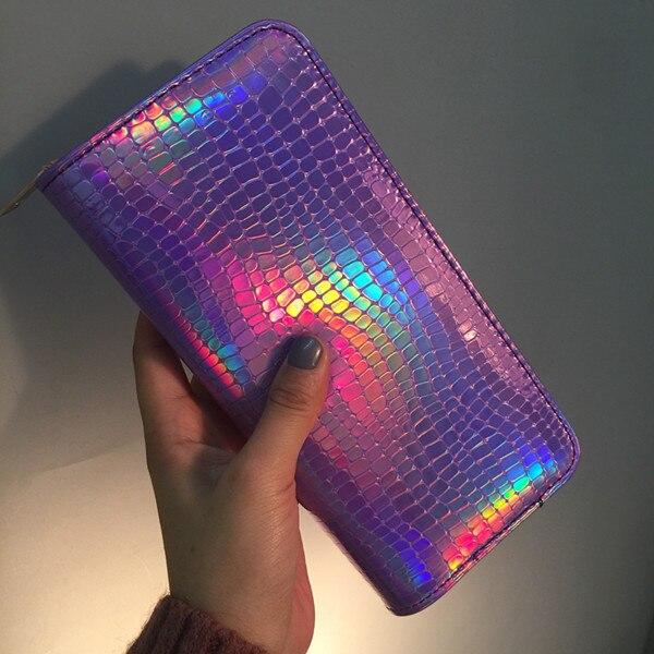 Hologram Zipper Clutch Wallet Women Long Wallets Money Purse Female Slim Wallet Organizer Card Holder Phone Coin Purse