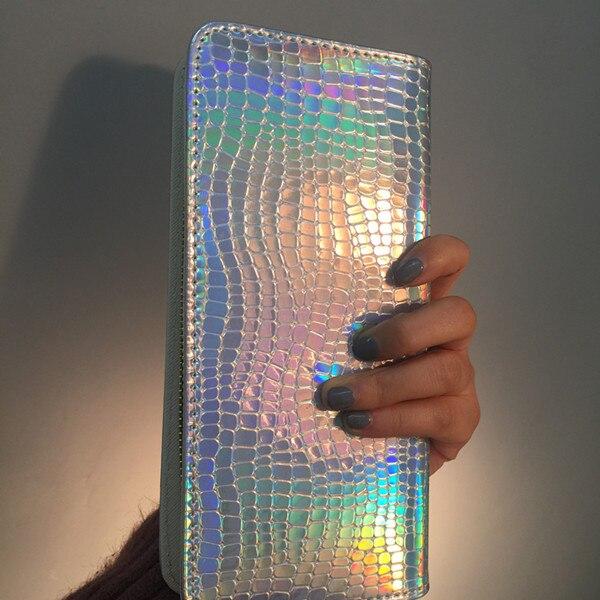 Hologram Zipper Clutch Wallet Women Long Wallets Money Purse Female Slim Wallet Organizer Card Holder Phone Coin Purse