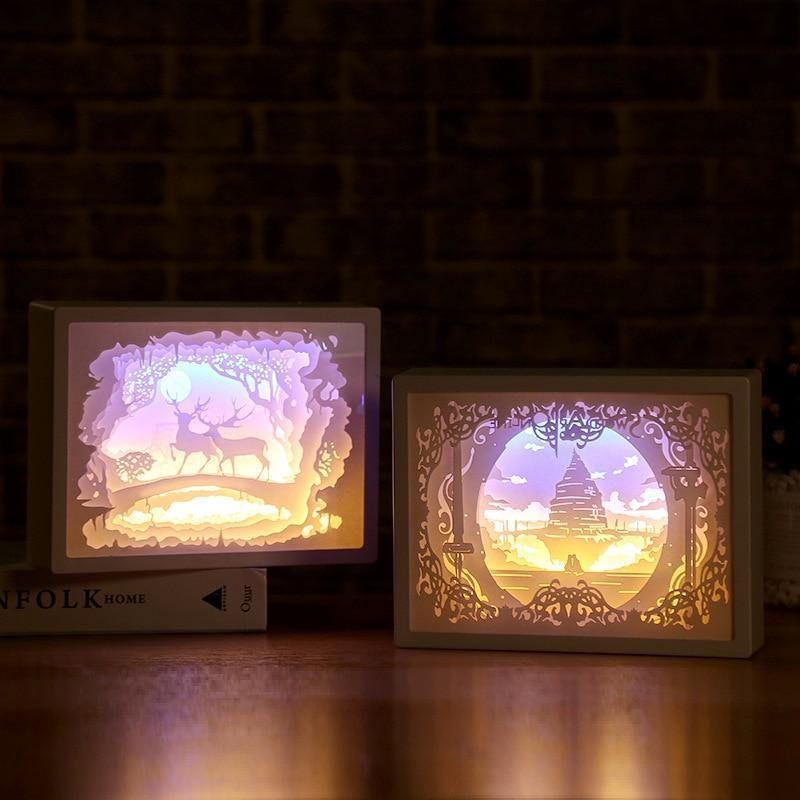 3D Light and Shadow Night Lamp Paper Carving Art