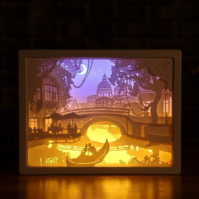 3D Light and Shadow Night Lamp Paper Carving Art