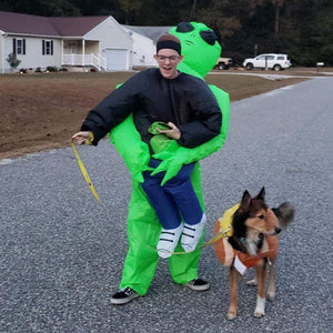 Green Alien Carrying Human Costume