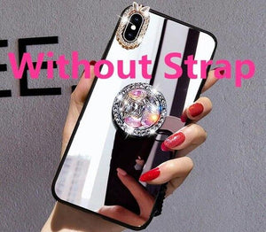 Phone Case For Huawei P30 Lite Pro P20 Pro P20 Lite 2019 enjoy 9 Plus 9S Crystal Makeup Mirror Diamond Finger Ring Cover Coque