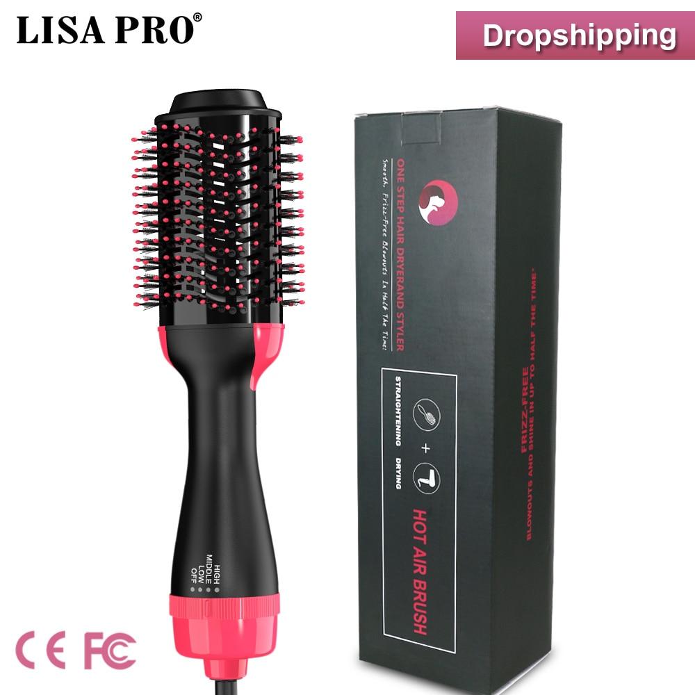 Lisapro Hot Air  Brush 2 In 1 Hair Dryer Hair Straightener Curler Comb Electric Blow Dryer With Comb Hair Brush Roller Styler