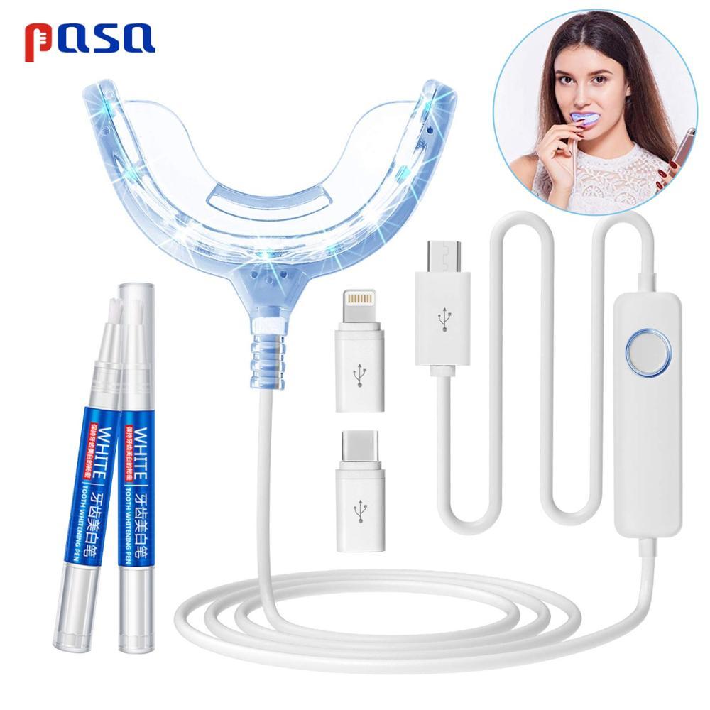 Hot! Portable Smart Cold Blue light LED Tooth Whitener Device Dental Whitening Gel Kit 2 Ports For Android IOS Teeth Bleaching