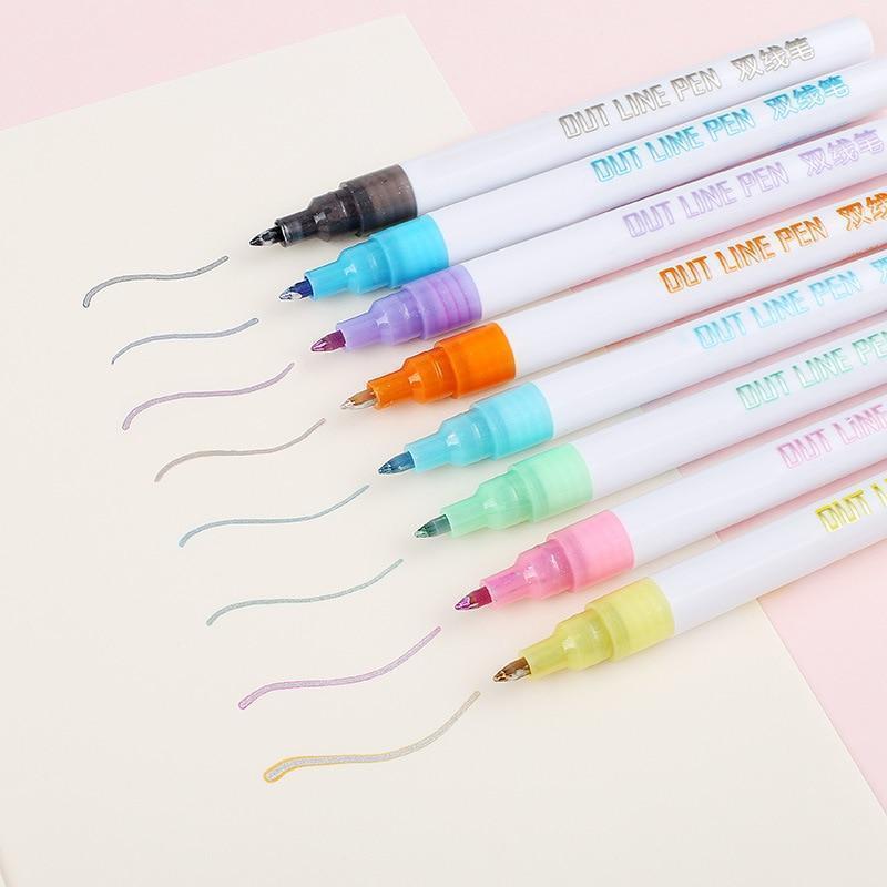 Double Line Outline Pen For Gift Card Writing & Drawing 8PCS