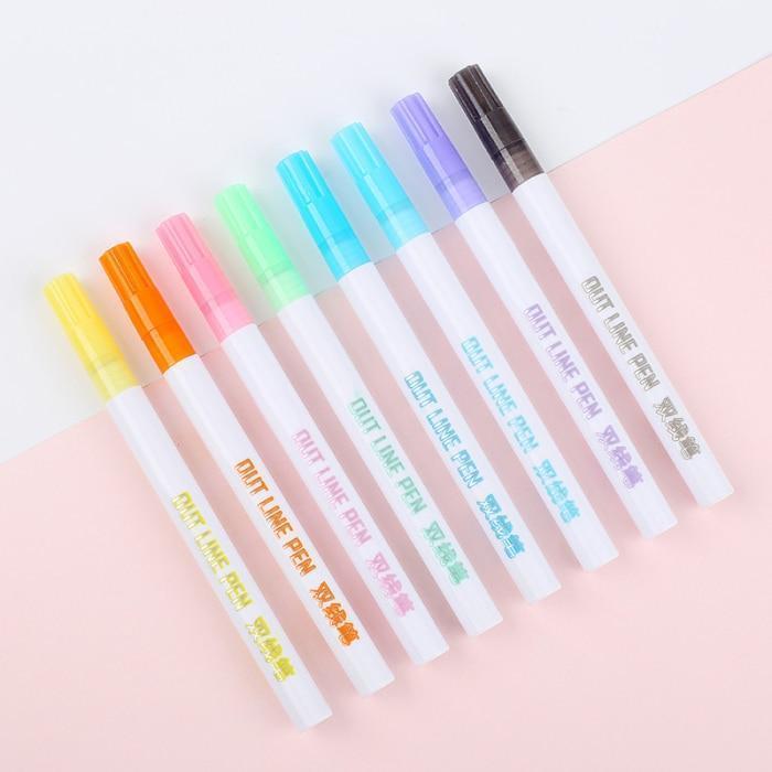 Double Line Outline Pen For Gift Card Writing & Drawing 8PCS