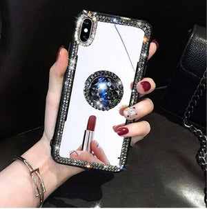 Phone Case For Huawei P30 Lite Pro P20 Pro P20 Lite 2019 enjoy 9 Plus 9S Crystal Makeup Mirror Diamond Finger Ring Cover Coque