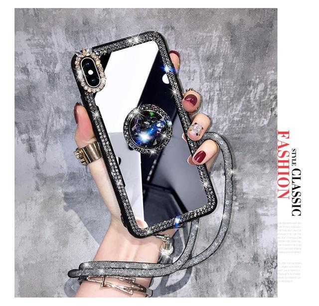 Phone Case For Huawei P30 Lite Pro P20 Pro P20 Lite 2019 enjoy 9 Plus 9S Crystal Makeup Mirror Diamond Finger Ring Cover Coque