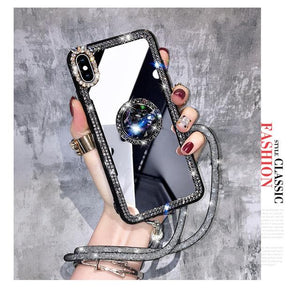 Phone Case For Huawei P30 Lite Pro P20 Pro P20 Lite 2019 enjoy 9 Plus 9S Crystal Makeup Mirror Diamond Finger Ring Cover Coque