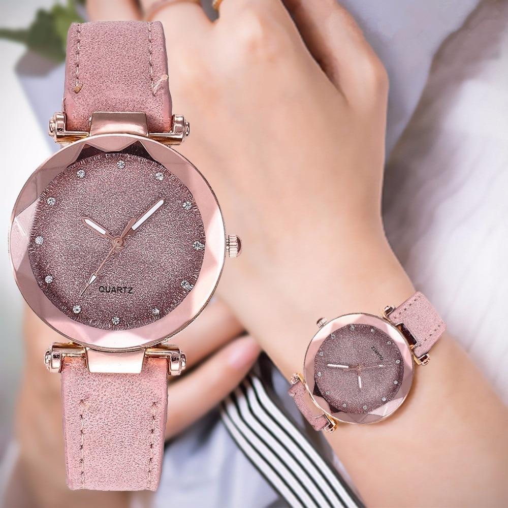 Ladies fashion Korean Rhinestone Rose Gold Quartz Watch Female Belt Watch Women's Watches Fashion Clock Watch Women Watches #A