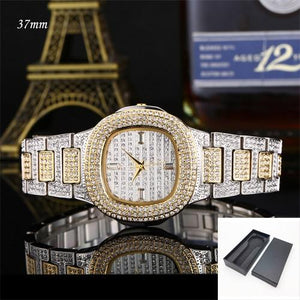 Full Bling Diamonds Watch Men ICED-OUT Hip Hop Womens Quartz Watches Gold Stainless Steel Relogio Reloj Hombre Unisex Clock Hour