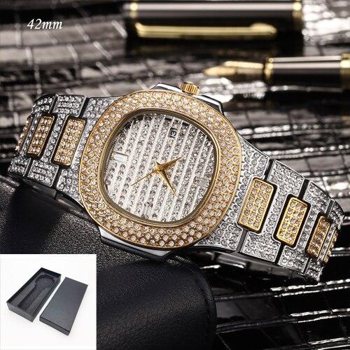 Full Bling Diamonds Watch Men ICED-OUT Hip Hop Womens Quartz Watches Gold Stainless Steel Relogio Reloj Hombre Unisex Clock Hour