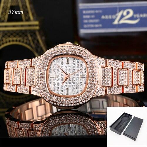 Full Bling Diamonds Watch Men ICED-OUT Hip Hop Womens Quartz Watches Gold Stainless Steel Relogio Reloj Hombre Unisex Clock Hour