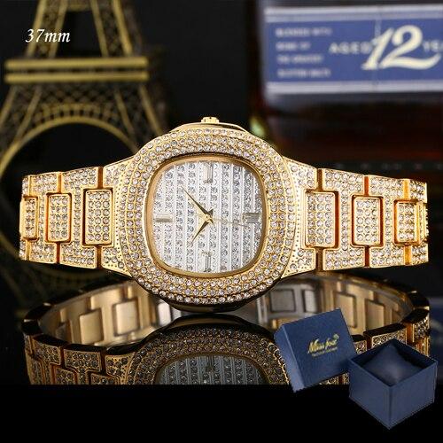 Full Bling Diamonds Watch Men ICED-OUT Hip Hop Womens Quartz Watches Gold Stainless Steel Relogio Reloj Hombre Unisex Clock Hour