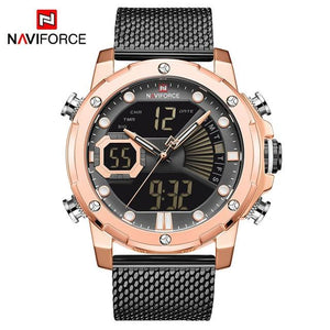 NAVIFORCE Mens Sport Watches Luxury Gold Quartz Steel Strap Waterproof Military Digital Wrist Watch Clock Relogio Masculino 2020