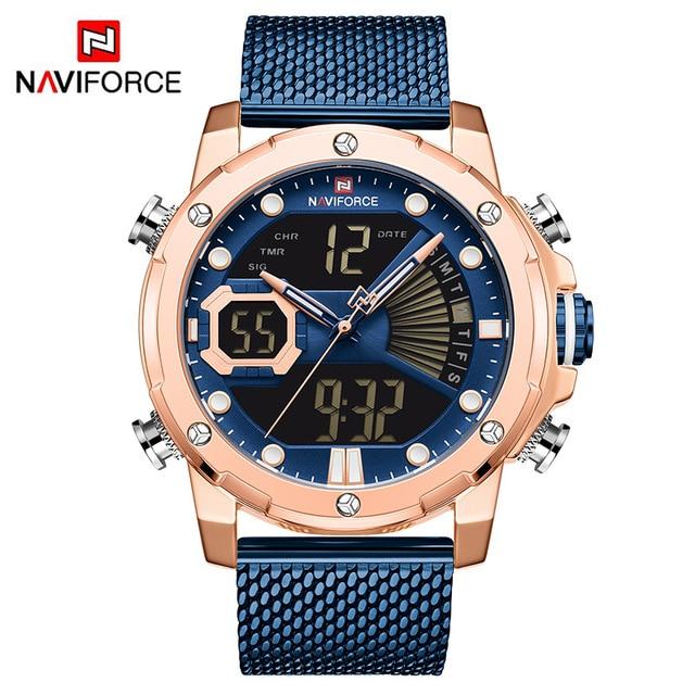 NAVIFORCE Mens Sport Watches Luxury Gold Quartz Steel Strap Waterproof Military Digital Wrist Watch Clock Relogio Masculino 2020