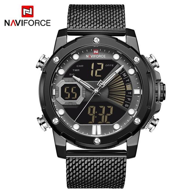 NAVIFORCE Mens Sport Watches Luxury Gold Quartz Steel Strap Waterproof Military Digital Wrist Watch Clock Relogio Masculino 2020