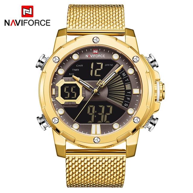 NAVIFORCE Mens Sport Watches Luxury Gold Quartz Steel Strap Waterproof Military Digital Wrist Watch Clock Relogio Masculino 2020