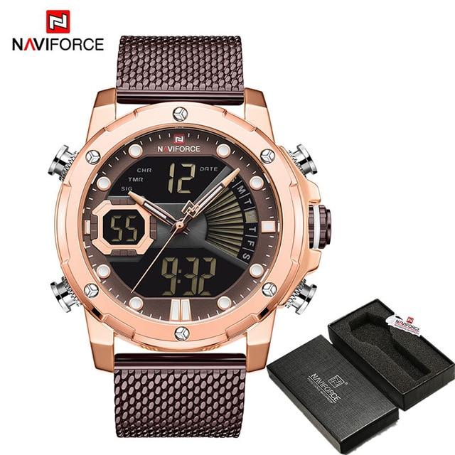 NAVIFORCE Mens Sport Watches Luxury Gold Quartz Steel Strap Waterproof Military Digital Wrist Watch Clock Relogio Masculino 2020