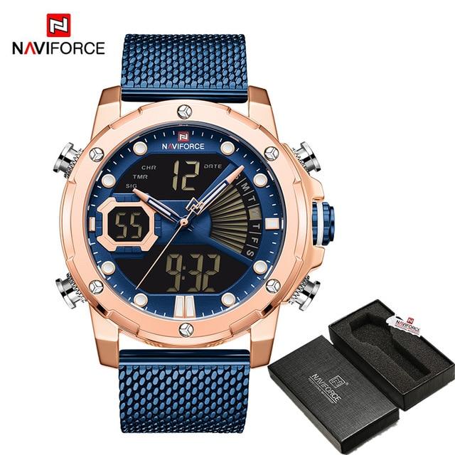 NAVIFORCE Mens Sport Watches Luxury Gold Quartz Steel Strap Waterproof Military Digital Wrist Watch Clock Relogio Masculino 2020