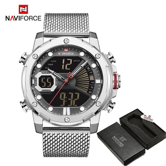 NAVIFORCE Mens Sport Watches Luxury Gold Quartz Steel Strap Waterproof Military Digital Wrist Watch Clock Relogio Masculino 2020