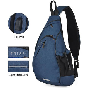 Mixi Men One Shoulder Backpack Women Sling Bag USB Boys Cycling Sports Travel Versatile Fashion Bag Student School University