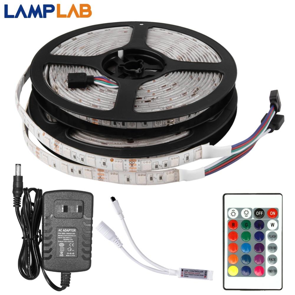 DC 12V LED Strip Light Flexible Diode Ribbon Tape RGB SMD 2835 5050 44Key Power Remote 5M 10M 15M Full Set Waterproof Lighting