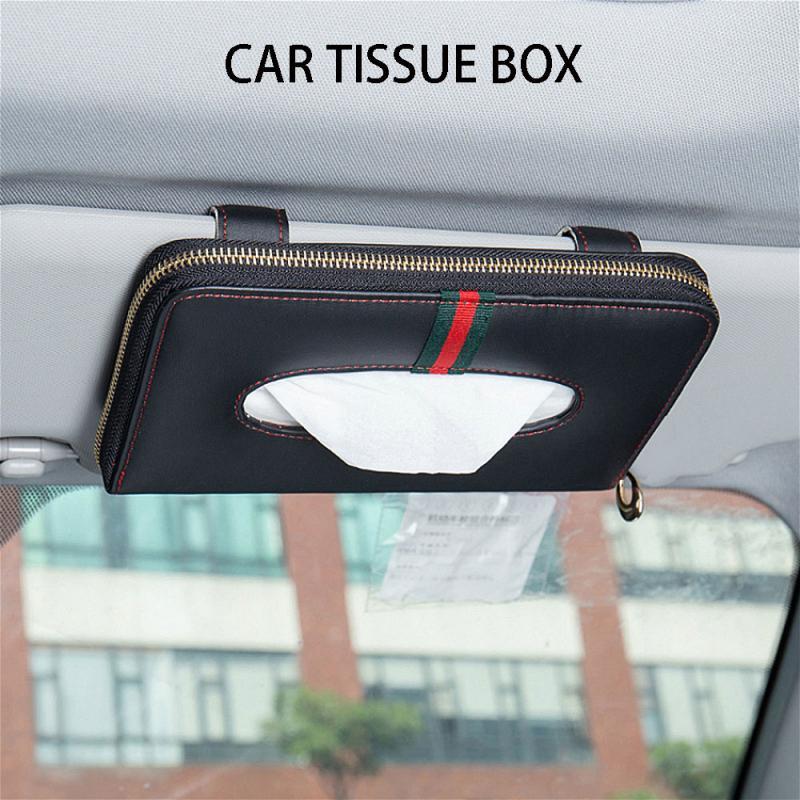 Luxury High Quality Car Sun Visor Tissue Box Paper Napkin Holder Auto Interior Accessories Towel Hanging Type Leather Patere