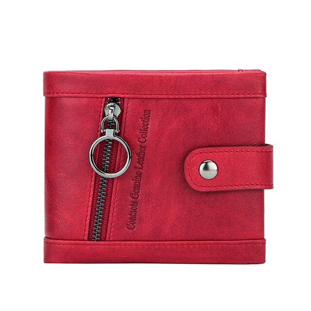 Contact's Small Women Genuine Leather Wallet Red Femal Card Wallets Zipper Coin Purse Pocket Mini Wallet Portfel Girlfriend Gift