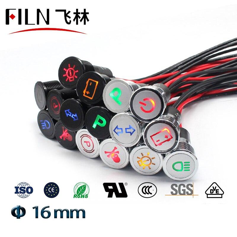 16mm Waterproof Lamp FILN 12V LED Car Boat LED Warning Dashboard Signal Lights Instrument Pilot light