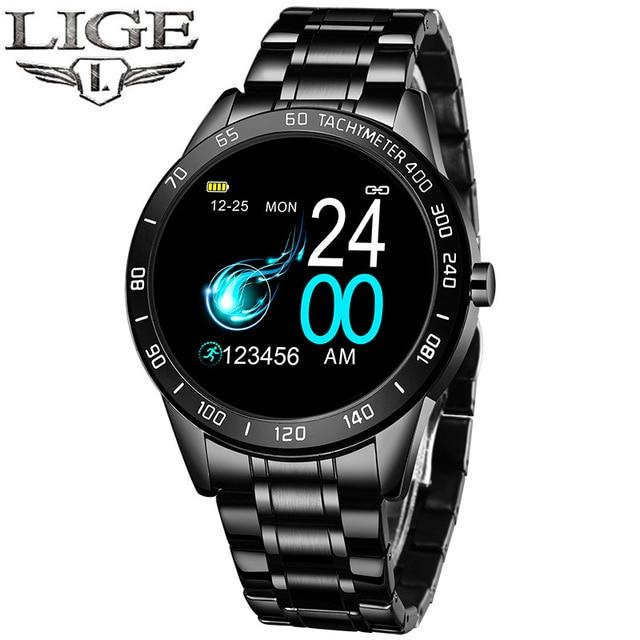 LIGE 2020 New Smart Watch Men LED Screen Heart Rate Monitor Blood Pressure Fitness tracker Sport Watch waterproof Smartwatch+Box