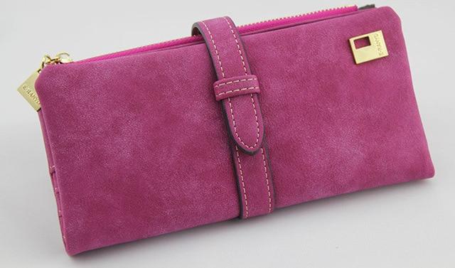 Famous Brand Long Purse Two Fold Women Wallets Drawstring Nubuck Leather Zipper Suede Wallet Ladies Carteira Feminina Clutch Bag