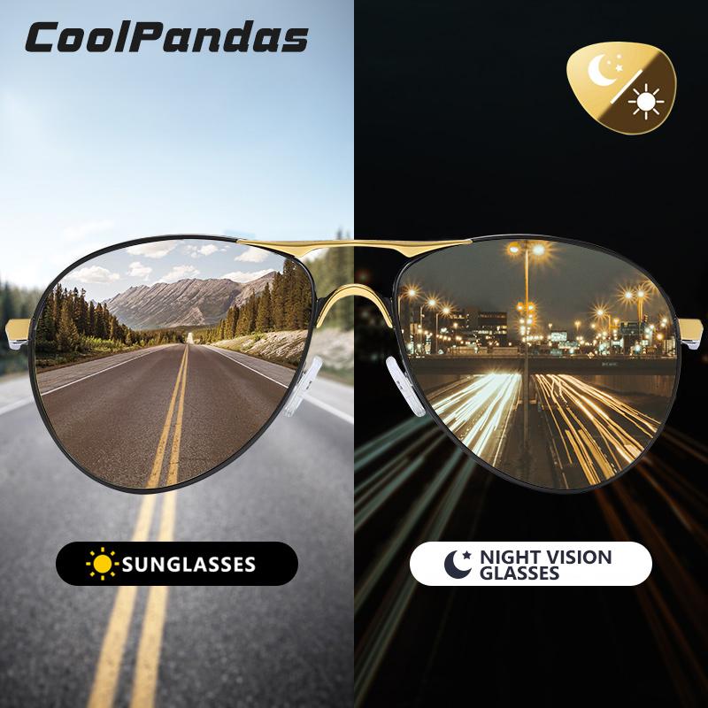 CoolPandas Top Quality Aviation Men Sunglasses Polarized Driving Photochromic Day Night Vision Goggle Pilot Glasses Women UV400