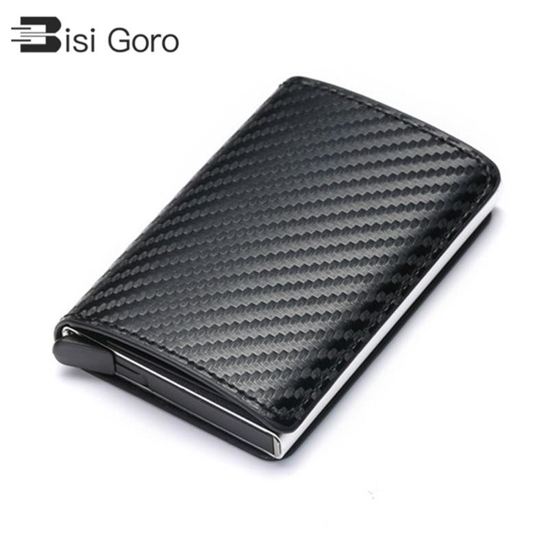 BISI GORO 2019 Business ID Credit Card Holder Men and Women Metal RFID Vintage Aluminium Box PU Leather Card Wallet Note Carbon