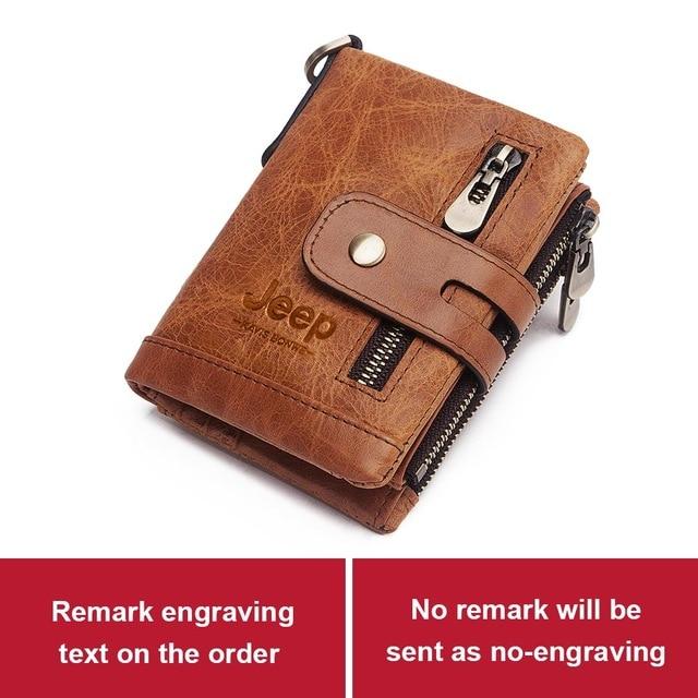 Free Engraving 100% Genuine Leather Men Wallet Coin Purse Small Mini Card Holder Chain PORTFOLIO Portomonee Male Walet Pocket