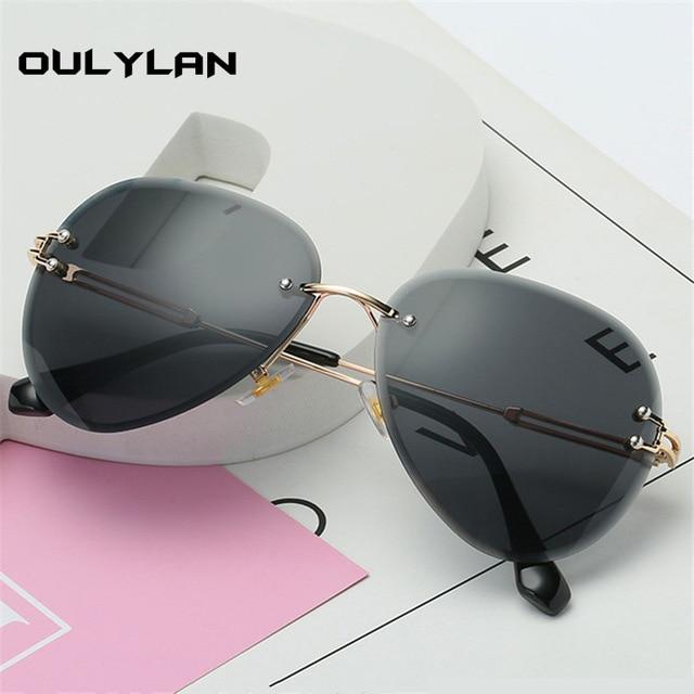 Oulylan Rimless Sunglasses Women Brand Designer Sun Glasses Gradient Shades Cutting Lens Ladies Frameless Metal Eyeglasses UV400