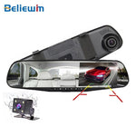 Beliewim 4.3 Inch Car DVR Camera HD 1080P Rearview Mirror Auto Camera Video Reorder Dual Lens Dash Cam