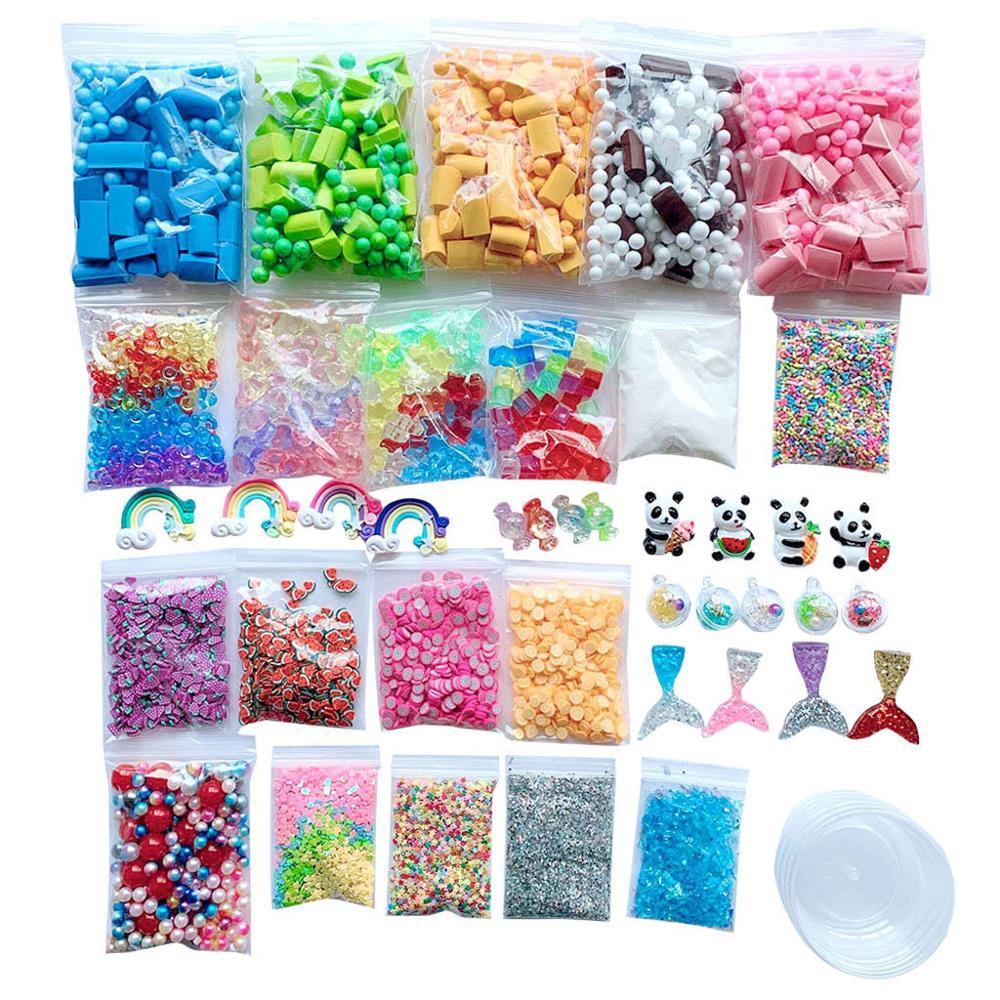 46 Pack Making Kits Supplies For Slime Stuff Charm Fishbowl Beads Glitter Pearls DIY Handmade Color Foam Ball Material Set @A