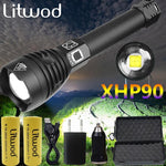 Drop shipping Brightest XHP90 Rechargeable LED Flashlight Powerful Torch Super Waterproof Zoom Hunting Light Use 18650 or 26650