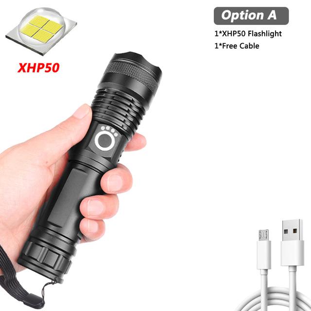 Drop shipping Brightest XHP90 Rechargeable LED Flashlight Powerful Torch Super Waterproof Zoom Hunting Light Use 18650 or 26650