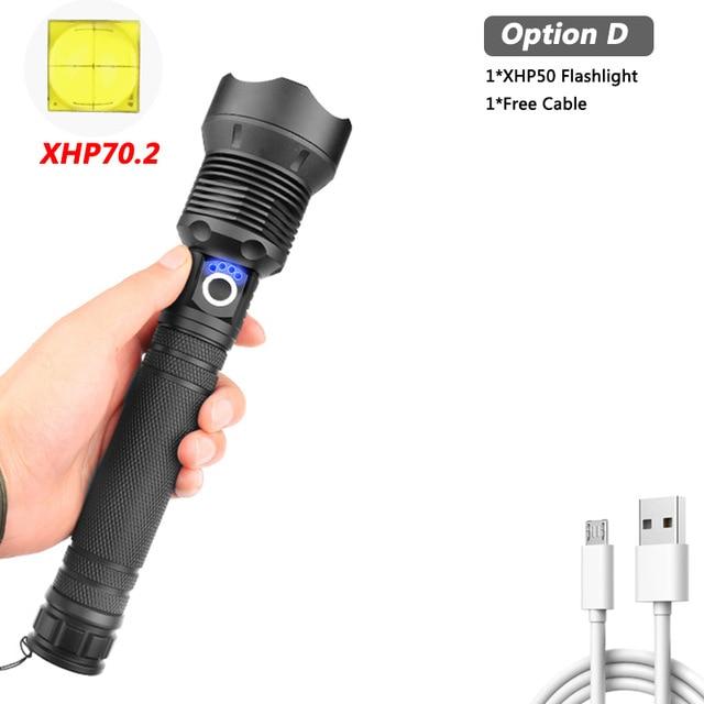 Drop shipping Brightest XHP90 Rechargeable LED Flashlight Powerful Torch Super Waterproof Zoom Hunting Light Use 18650 or 26650