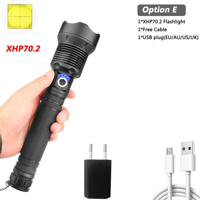 Drop shipping Brightest XHP90 Rechargeable LED Flashlight Powerful Torch Super Waterproof Zoom Hunting Light Use 18650 or 26650