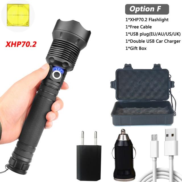 Drop shipping Brightest XHP90 Rechargeable LED Flashlight Powerful Torch Super Waterproof Zoom Hunting Light Use 18650 or 26650