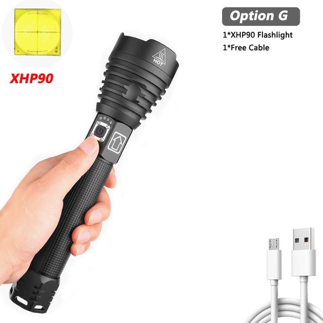 Drop shipping Brightest XHP90 Rechargeable LED Flashlight Powerful Torch Super Waterproof Zoom Hunting Light Use 18650 or 26650