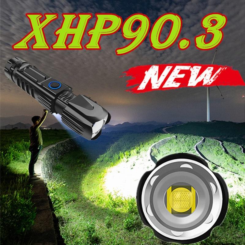 2020 New Dropshipping XHP90.3 most powerful led flashlight usb Zoom Tactical Brightest mini torch 26650 Rechargeable battery