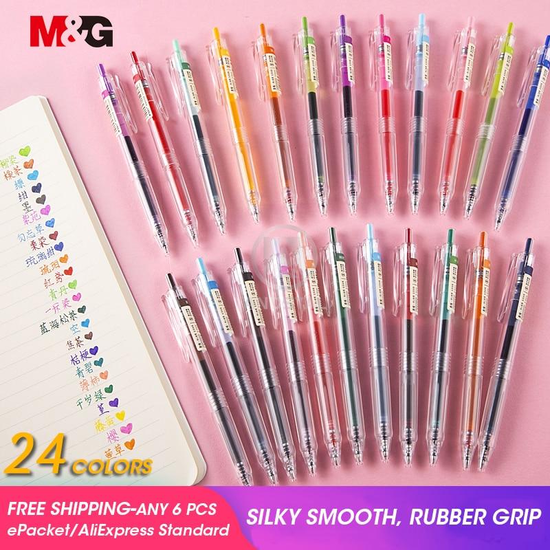 M&G 1pc/lot Retractable Color Ink Gel Pen 0.5mm 24 colors gel ink pens gelpen for school office supplies stationary pens Muji