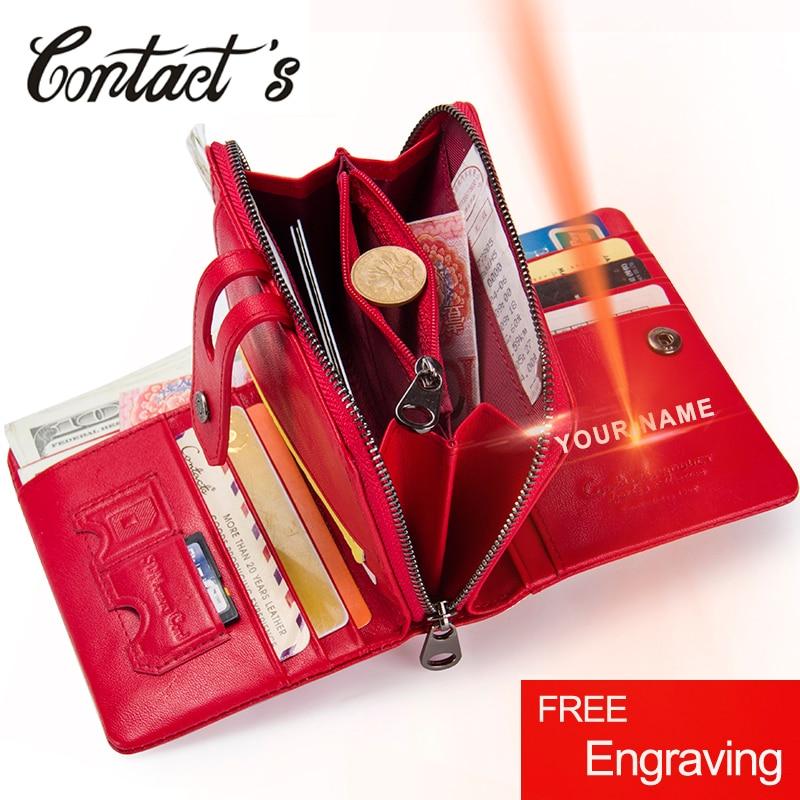 Contacts's 2020 Women Short Wallets Genuine Leather Woman Wallet Zipper Coin Purse With Card Holder Money Bags Large Capacity