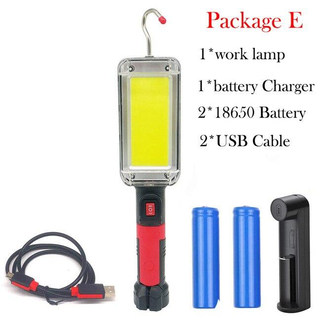 LED Work Lamp COB USB Rechargeable 7000 Lumen Handle Flashlight Hook Loop Magnet Portable Working Lantern Outdoor Glare Light