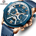 Mens Watches Top Brand Luxury Blue Quartz Men Watch Leather Chronograph Big Sport Wrist Watch Man Male Clock Relogio Masculino